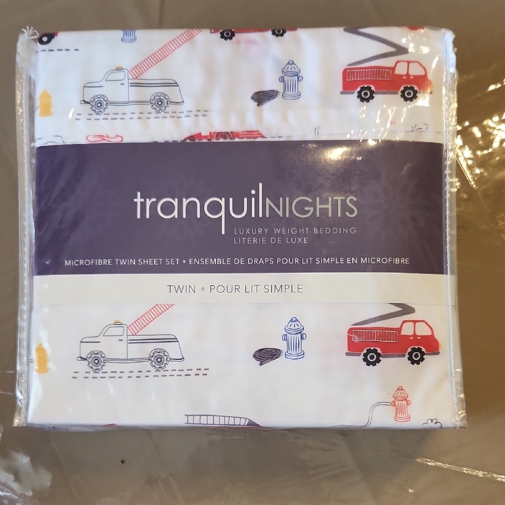 Microfibre Twin Sheet Set - White with Red and Blue Vehicles